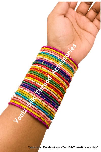 Yaalz Silk Thread Metal Mix & Match 17 Colors Bangle Set