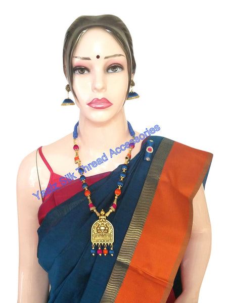 Alluring Royal Blue Tusser Silk Saree With Bangles Necklace Earings Set -  RJ Fashion