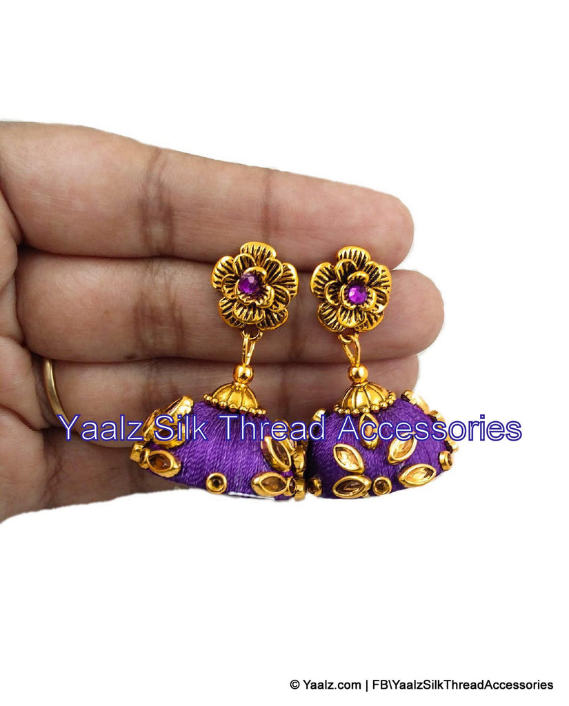 Purple earrings, Beaded gold earrings, Purple stone earrings at ₹395 |  Azilaa